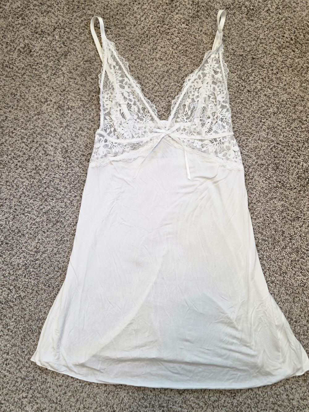 Avidlove White Lace Trim Chemise Nightgown Size L